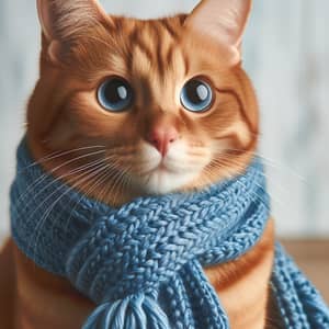 Red Cat in Blue Scarf - Cute and Stylish Feline Fashion