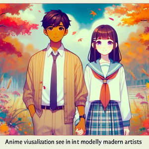Anime Boy and Girl Holding Hands in Autumn Sky - Art Inspired by Blue Lock