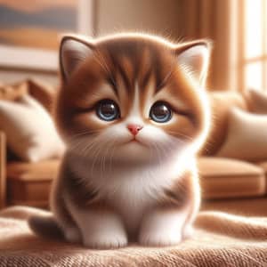 Adorable Brown and White Kitten | Cozy Living Room View