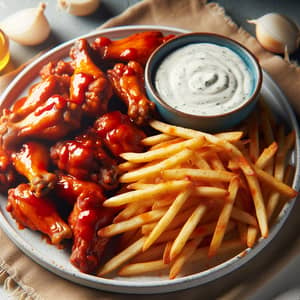 Delicious Buffalo Wings & Fries with Ranch Dressing - Enjoy a Flavorful Meal