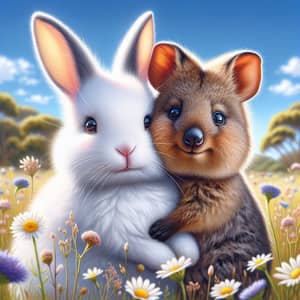 Heartwarming Rabbit and Quokka Embrace | Meadow Friendship