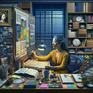 Meticulous Asian Woman Portraying Intense Concentration in Contemporary Realism
