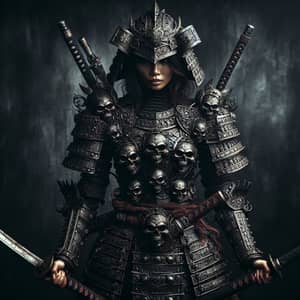 Warrior Girl with Skulls and Armor: Strength & Resilience
