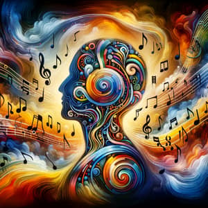 Abstract Music Art: Human Figure with Melodies and Rhythms