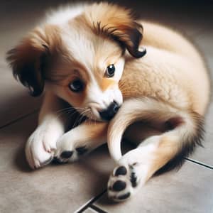 Cute Dog Playfully Biting Tail - Funny Pet Image