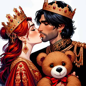 Middle Eastern King & Caucasian Queen Kiss with Teddy Bear