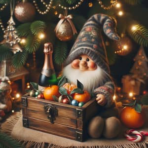 Festive Gnome with Christmas Tree and Vintage Box | New Year Celebration