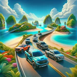 Pickups and SUVs Crossing Beautiful Island | YouTube Background
