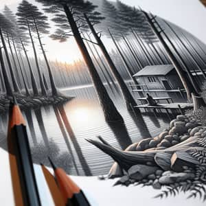 Detailed Pencil Art of Tranquil Outdoor Scene - Captivating Precision