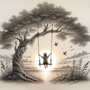 Innocence and Joy of Childhood: Child on Swing Pencil Sketch