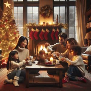 Traditional Christmas Family Tea Ritual in Cozy Room
