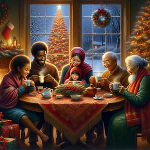 Multicultural Family Christmas Celebration Painting