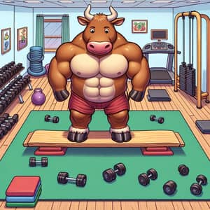 Whimsical Bull on Balance Board Comedy Illustration