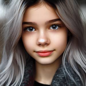 13-Year-Old Girl with Silver Hair & Dark Eyes