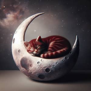Red Cat Sleeping on Moon - Tranquil and Whimsical Scene