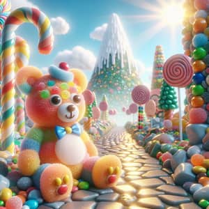 Candy Land: Whimsical Bear and Sugar-coated Mountain