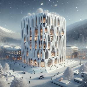 Bio-Tech Style Fashion Museum in Snow-Covered Landscape