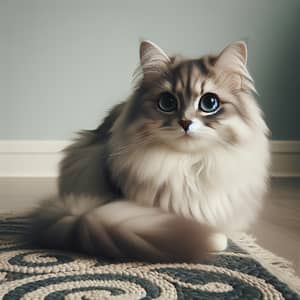 Fluffy Domestic Cat with Emerald Green Eyes | Plushy Grey & White Fur