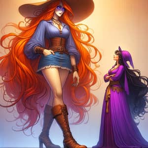 Fantasy Universe Giants: Orange-haired and Black-haired Giantesses