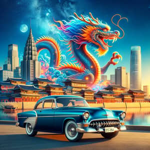 Vintage Korean Car and Spectacular Dragon Cityscape