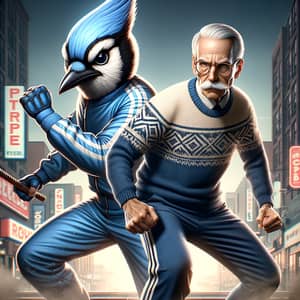 Elderly Blue Jay Battles Middle-Aged Man in Urban DRIP and DRILL Culture