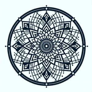 Minimalist Geometric Mandala Design with Black Lines and Blue Shades