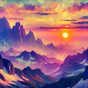 Tranquil Sunset over Mountains | Impressionist Palette