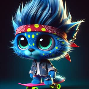 Cool Blue Cartoon Character with Edgy Style and Adventurous Spirit