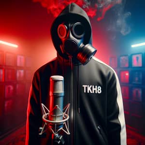 Masked UK Drill Rapper with TKH⁸ Gas Mask in Mysterious Room