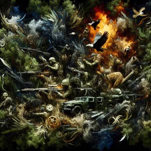 Abstract Jungle Warfare Scene | Green Foliage & Symbols