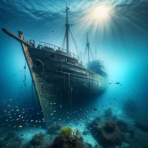 Sinking Ship Under the Sea - A Melancholic Underwater Scene