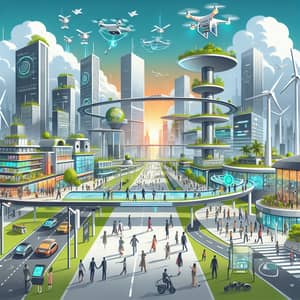 Futuristic Eco-Friendly Cityscape Balancing Technology and Society