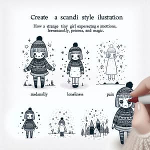 Scandi Style Illustration: Tiny Girl Emotions with Magical Touch