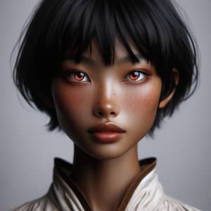 East Asian Girl in 17th Century Attire with Red Eyes