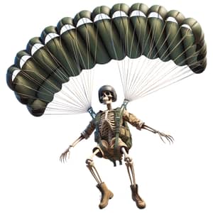 Skeleton Paratrooper: Floating with Deployed Parachute