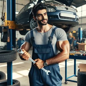 Skilled Middle-Eastern Mechanic Working on a Car in Well-Lit Garage