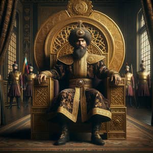 15th Century Uzbek Khanate Ruler on Majestic Golden Throne