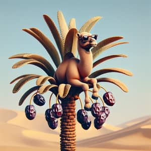 Trendy Sunglasses Wearing Camel on Date Palm | Desert Scene