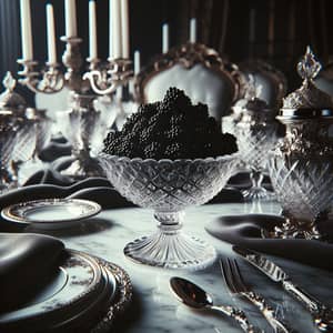 Luxurious Black Caviar in Crystal Bowl