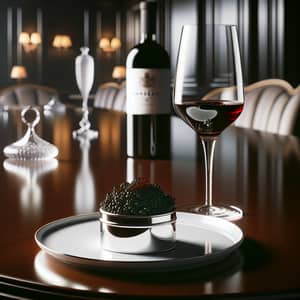 Luxurious Black Caviar Platter with Bordeaux Wine
