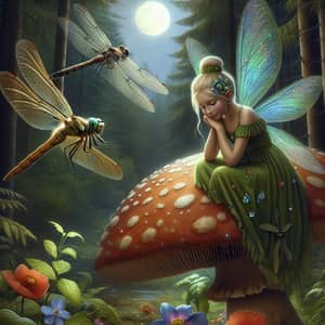 Enchanting Fairy Tale Scene on Giant Mushroom Leaf