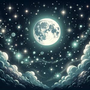 Cartoon Moon Night Starry Sky - Magical Animated Night Scene