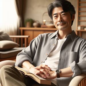 Chill Husband: Serene Asian Male in His 50s - Cozy Lifestyle