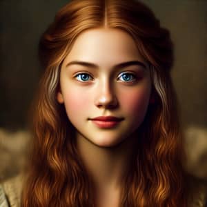 Young Girl with Blue Eyes and Auburn Hair from Middle Ages