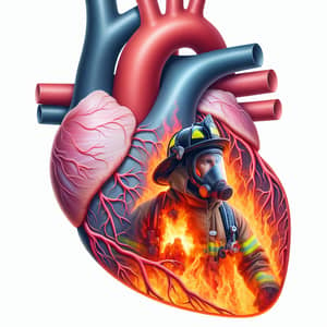 Firefighter in Heart Muscle | Vibrant Flames Artwork
