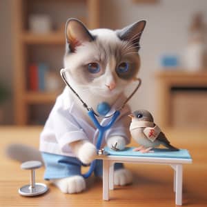 Whimsical Cat Doctor: Compassionate Healer Scene