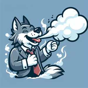 Funny Wolf Character Releasing Cartoon-Style Smoke
