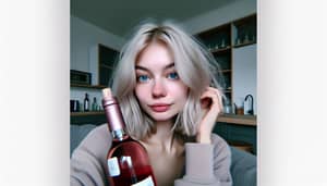 Caucasian Woman with Blue Eyes and Blonde Hair Holding Rose Wine