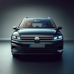 Front View of Volkswagen Touran in Deep Black | VW Emblem & Headlights