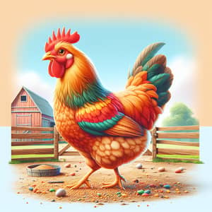 Colorful Chicken Pecking Seeds - Farmyard Animation